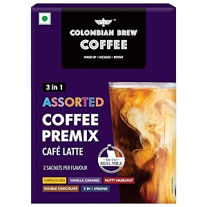 colombian brew 3 in 1 assorted instant coffee premix cappuccino nutty hazelnut vanilla caramel double choco mocha2 in 1 strong 2 sachet per flavour