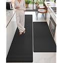 Color&amp;Geometry Wide Kitchen Floor Mat 24x59+24x87 Anti Fatigue 2PCs, Black
