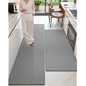 Color&amp;Geometry Wide Kitchen Floor Mat 24x59+24x87 Anti Fatigue 2PCs, Grey