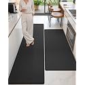 Color&amp;Geometry Wide Kitchen Floor Mat 24x59+24x87 Anti Fatigue 2PCs, Black