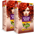 COLOR MATE 100% Grey Coverage, Ammonia-Free, Unisex Permanent Cream Hair Colour, Pack Of 2, Copper Red