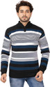 ColorChakra Men Striped Collared Neck Blue Sweater