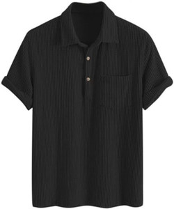 ColorChakra Self Design Men Polo Neck Black