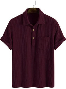 ColorChakra Self Design Men Polo Neck Purple