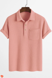 ColorChakra Self Design Men Polo Neck Pink