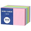 Colored Index Cards 4x6, 200 Count Note Cards 4x6, 5 Colors Flash Cards