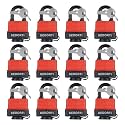 SEDORTI Colored Waterproof Padlocks, Red-Covered Laminated Steel Lock, Same Color with Same Key, Keyed Alike Outdoor Locks, Can Be Used as Lockout Tagout Lock, Pack of 12