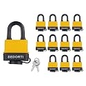 SEDORTI Colored Waterproof Padlocks, Yellow-Covered Laminated Steel Lock, Same Color with Same Key, Keyed Alike Outdoor Locks, Can Be Used as Lockout Tagout Lock, Long Padlocks, Pack of 12