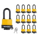 SEDORTI Colored Waterproof Padlocks, Yellow-Covered Laminated Steel Lock, Same Color with Same Key, Keyed Alike Outdoor Locks, Can Be Used as Lockout Tagout Lock, Long Padlocks, Pack of 12