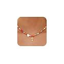 Colorful Beaded Cross Necklace for Girl Women, 18K Gold Plated Pendant Baptism Christian Religious Catholic Confirmation Jewelry Gifts for Teen Girl 15+2 Inches