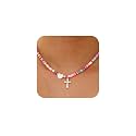 Colorful Beaded Cross Necklace for Girl Women, 18K Gold Plated Pendant Baptism Christian Religious Catholic Confirmation Jewelry Gifts for Teen Girl 15+2 Inches