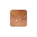 Colorful Beaded Cross Necklace for Girl Women, 18K Gold Plated Pendant Baptism Christian Religious Catholic Confirmation Jewelry Gifts for Teen Girl 15+2 Inches