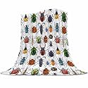 Colorful Beetle Insect Print Blanket 60"x80" - Ultra Soft Flannel Fleece Throw for Adults &amp; Kids, Bug Lover Gift, Cozy Lightweight Blankets for Couples &amp; Children, All-Season for Bed/Couch/Camping