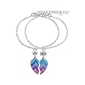 COLORFUL BLING 2 Pcs Best Friends Forever Half Heart Pendant Panda Kola Bracelet Set Couple Lover BFF Friendship Cartoon Jewelry for Women-Heart