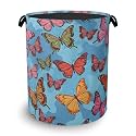 Colorful Butterfly Laundry Basket,Foldable Oxford Cloth Tote Bag Laundry Hamper Clothes Storage Bucket Organizer for Bedroom Laundry Storage Dormitories 16" x 20.8"