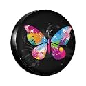 Colorful Butterfly Print Spare Tire Cover Wheel Protectors Dust-Proof Wheel Tire Cover Fit Trailer, Rv, Sand Many Vehicle 17inch