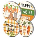 Colorful Easter Art Electric Stove Burner Covers,4 Pcs Rabbits Round Stove Burner Covers,Bunny Carrot Stove Burner Cover,8 Inch and 10 Inch Dining Room Cooktop Home Decorative