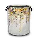 Colorful Flowers Laundry Basket,Watercolor Plants Laundry Hamper Waterproof Oxford Cloth Tote Collapsible,Clothes Storage Bucket Decorative Toy Organizer For Bathroom Bedroom 16" x 20.8"