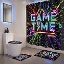 Colorful Game Graffiti Space Bathroom Set with Shower Curtain and Rugs