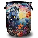 Colorful Horse Floral Laundry Basket, Laundry Hamper Collapsible Oxford Cloth with Handle Clothes Storage Bin for Bathroom Laundry Room Bedroom 15.7 X 20 Inch