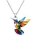 Colorful Hummingbird Necklace Earring Set for Women 2D Acrylic Hummingbirds Necklaces Cute Bird Earrings Spring Jewelry Set for Bird Lovers