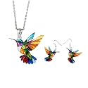 Colorful Hummingbird Necklace Earring Set for Women 2D Acrylic Hummingbirds Necklaces Cute Bird Earrings Spring Jewelry Set for Bird Lovers