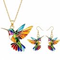 Colorful Hummingbird Necklace Earring Set for Women 2D Acrylic Hummingbirds Necklaces Cute Bird Earrings Spring Jewelry Set for Bird Lovers
