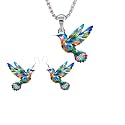 Colorful Hummingbird Necklace Earring Set for Women 2D Acrylic Hummingbirds Necklaces Cute Bird Earrings Spring Jewelry Set for Bird Lovers