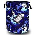 Colorful Shark Laundry Basket Oxford Cloth Foldable Hamper 18.9x16.5 In