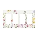 Colorful Vintage Floral Rustic Wild Flower 4 Gang Quad Rocker/GFCI/Decorator Light Switch Cover Plate Decorative Electric Quadruple Faceplate Switchplate Screwless