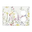 Colorful Vintage Floral Rustic Wild Flower 3 Gang Combination 2 Toggle 1 Duplex Receptacle Outlet Covers Light Switch Cover Combo Wallplate Decorative Faceplate
