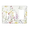 Colorful Vintage Floral Rustic Wild Flower 3 Gang 2 Toggle 1 Decorator/GFCI Combination Light Switch Cover Decorative Triple Combo Switch Face Wall Plate Room Decor