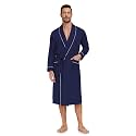 COLORFULLEAF Men's 100% Cotton Summer Robe Lightweight Long Bathrobe Breathable Knit Sleepwear Spa Robe with Pockets