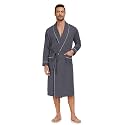 COLORFULLEAF Men's 100% Cotton Summer Robe Lightweight Long Bathrobe Breathable Knit Sleepwear Spa Robe with Pockets