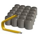 ColorLugs Vinyl Lug Nut Cover | Grey | Flexible Fit Wheel Lug Nut Cap | Fits 17 mm | Pack of 25 | Includes Deluxe Extractor | Made in the USA