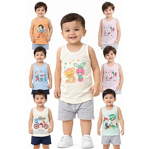coloured junior regular fit cotton printed sleevless baniyanvestsando innerwear for kidsboys pack of 6