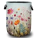 Colourful Blooming Wildflower Laundry Basket, Laundry Hamper Collapsible Oxford Cloth with Handle Clothes Storage Bin for Bathroom Laundry Room Bedroom 15.7 X 20 Inch