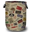 Colourful Car Number Plates Laundry Basket, Laundry Hamper Collapsible Oxford Cloth with Handle Clothes Storage Bin for Bathroom Laundry Room Bedroom 15.7 X 20 Inch