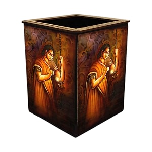 pnf poster and frames rajasthani culture colorful wooden pen stand  for living room  home office decoration item  best gifting option 18029