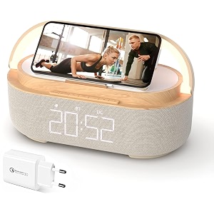 colsur digital alarm clock with wireless charger and bluetooth speaker