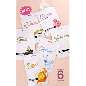 combo of 6 bamboo charcoalrice waterhyaluronic acid rose collagen lemon vitamin ctea tree sheet mask