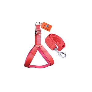 combo dog adjustable chest belt body harness with leash for all breed dogs and puppies red -small