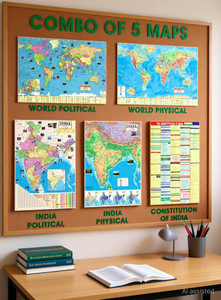 (COMBO OF ENGLISH 5 MAPS) INDIAN Constitution Chart With India & World ...