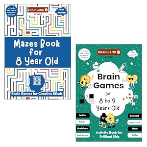 combo pack of 2 books - mazes book and brain games - activity book for creative minds  brain games for brilliant kids 8 to 9 years old  memory games  best birthday gift  brain boosting books