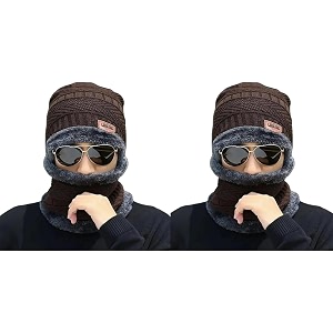 combo pack of 2 woolen cap neck warmer set for men and women winter warm hat amp muffler set free size unisex winter accessories