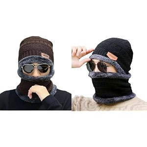 combo pack of 2 woolen cap neck warmer set for men and women winter warm hat amp muffler set free size unisex winter accessories