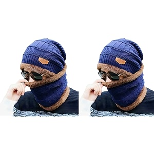 combo pack of 2 woolen cap neck warmer set for men and women winter warm hat amp muffler set free size unisex winter accessories