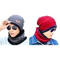 Combo Pack of 2 Woolen Cap Neck Warmer Set for Men and Women Winter Warm Hat & Muffler Set Free Size Unisex Winter Accessories