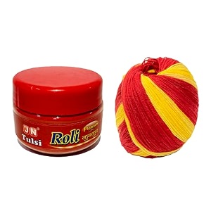 jn combo of roli kumkum and kalawa moli dhaga laccha thread for puja mandir tilak worship  100gm roli  6 kalawa  pure haldi based non-allergic eco-friendly sacred threads  made in india