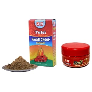 jn combo set red kumkum roli and hawan samagri 300g for puja mandir tilak aarti worship meditation  pure haldi based natural non-allergic eco-friendly ritual powder  made in india